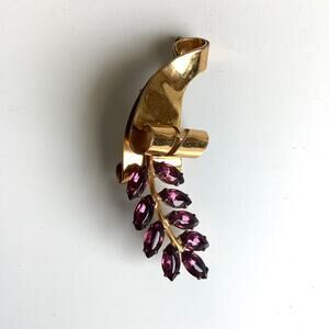 Vintage Gold Vermeil Sterling Silver Brooch Purple Stones MCM Design Mid Century